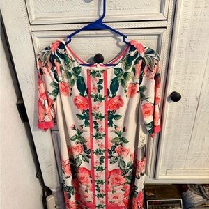 Eliza J Pink and Green Floral Midi Dress